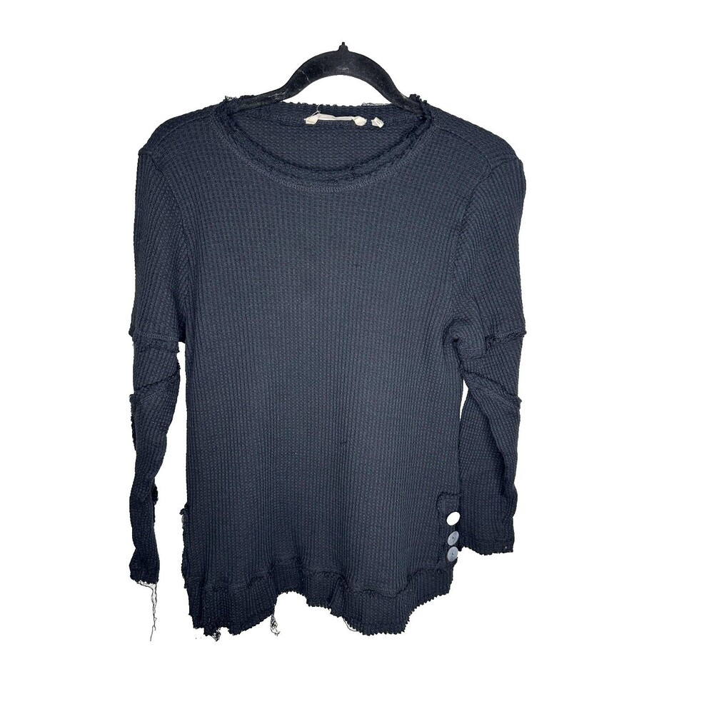 Soft Surroundings Sweater Womens Petite Medium Waffle Knit Distressed Black